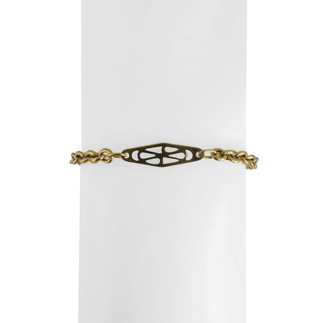 18k Yellow Gold 5.7g Semi Solid Cable Link Station Bracelet Italy 9"