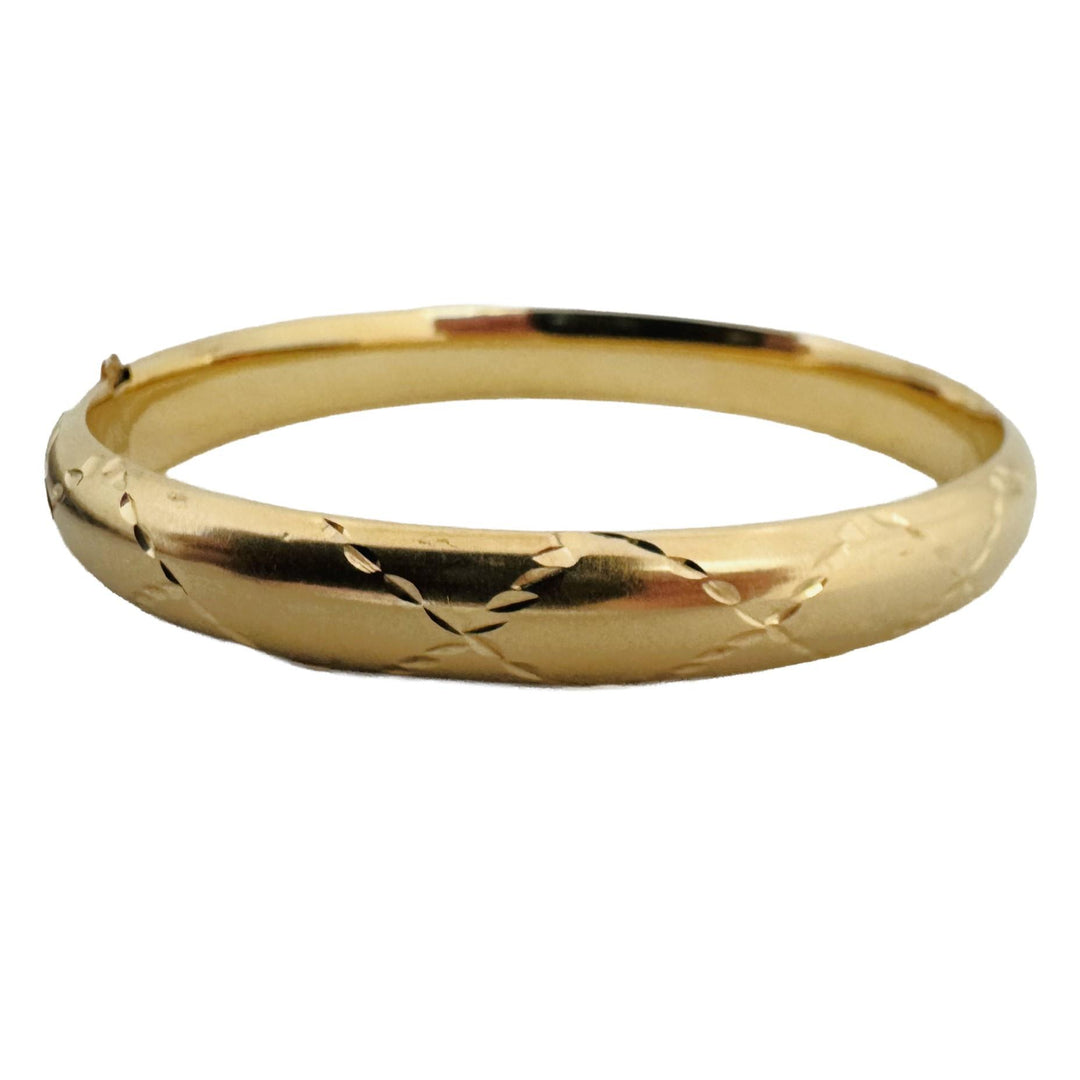 14k Yellow Gold 11.3g Ladies Polished 8mm Diamond Cut Bangle Bracelet 7"