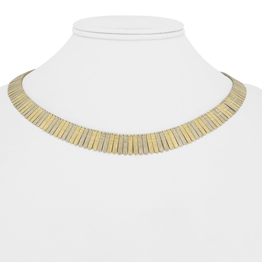 14k Yellow and White Gold 24g Greek Key Cleopatra Link Necklace Italy 17"