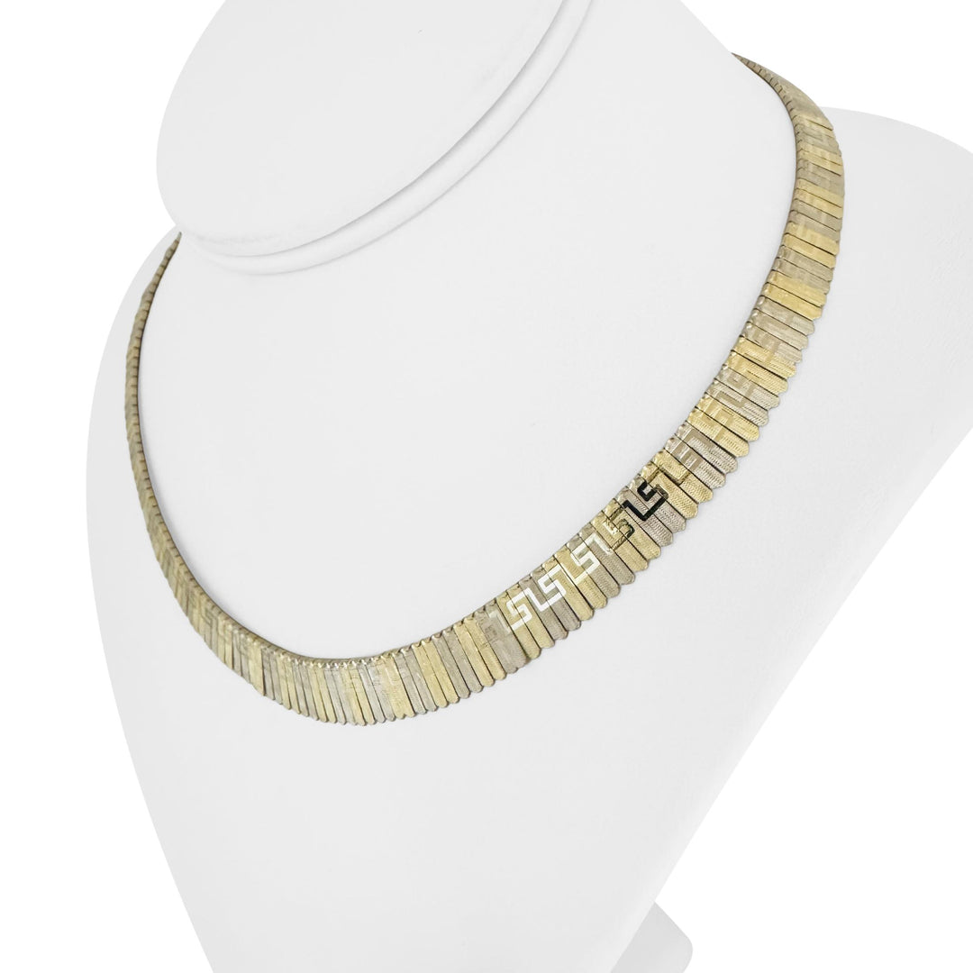 14k Yellow and White Gold 24g Greek Key Cleopatra Link Necklace Italy 17"