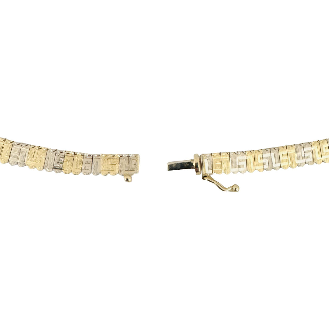 14k Yellow and White Gold 24g Greek Key Cleopatra Link Necklace Italy 17"