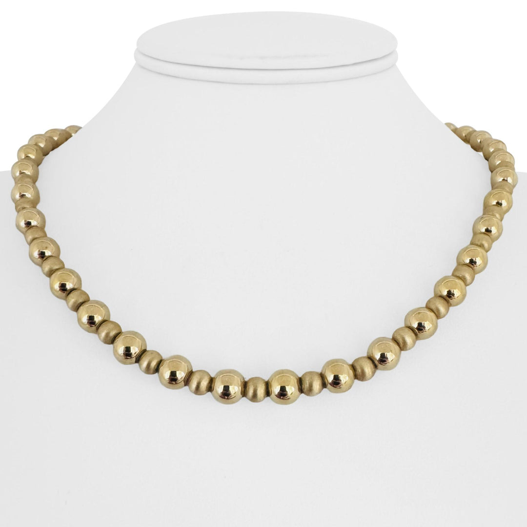 14k Yellow Gold 9.8g Polished & Brushed Ball Bead Necklace 18"