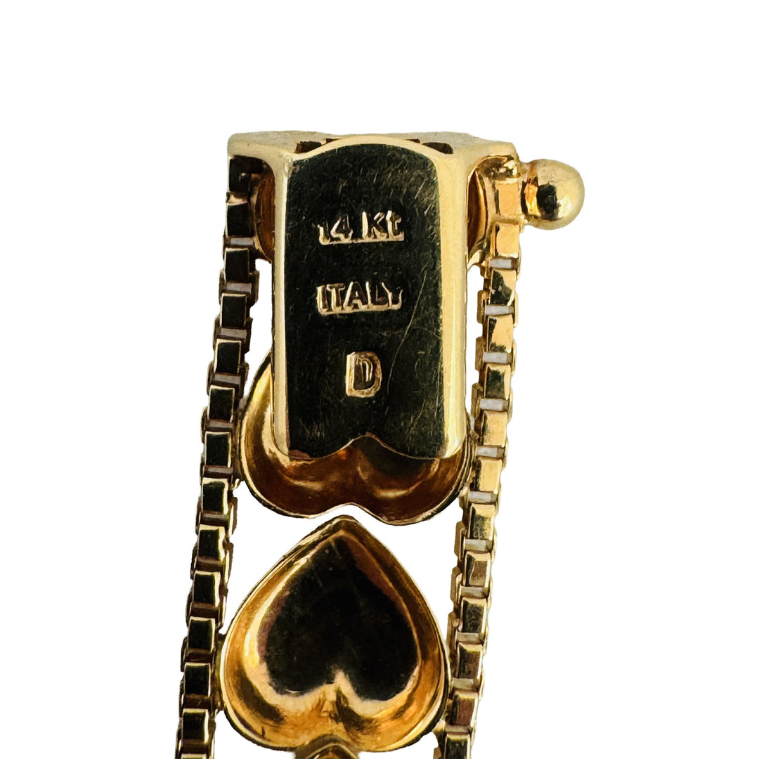 14k Yellow Gold 8g Ladies Box Link Heart Charm Bracelet Italy 7"