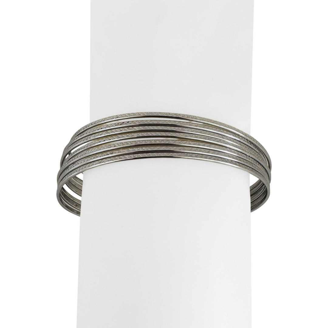 Set of Seven 14k White Gold 10.4g Diamond Cut Connected Bangle Bracelets 8"