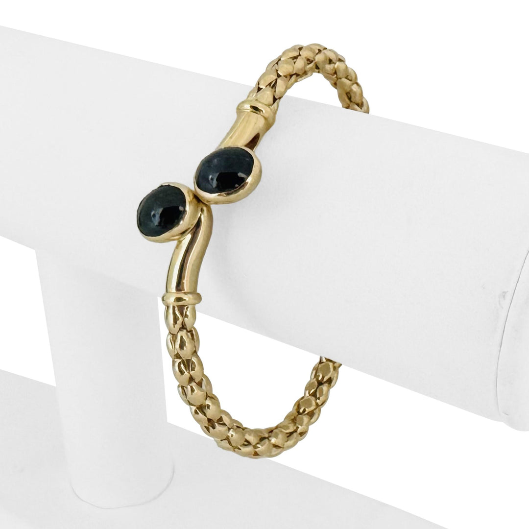 14k Yellow Gold and Cabochon Sapphire 15.4g Flex Bypass Bangle Italy 7"