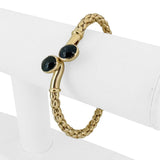 14k Yellow Gold and Cabochon Sapphire 15.4g Flex Bypass Bangle Italy 7"