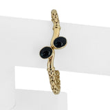 14k Yellow Gold and Cabochon Sapphire 15.4g Flex Bypass Bangle Italy 7"