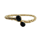 14k Yellow Gold and Cabochon Sapphire 15.4g Flex Bypass Bangle Italy 7"