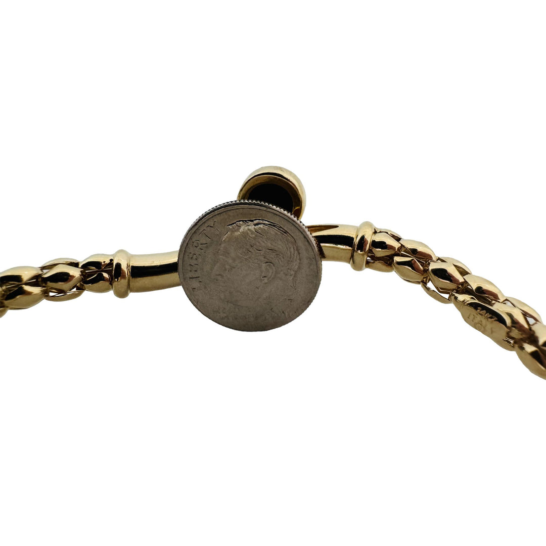 14k Yellow Gold and Cabochon Sapphire 15.4g Flex Bypass Bangle Italy 7"
