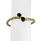 14k Yellow Gold and Cabochon Sapphire 15.4g Flex Bypass Bangle Italy 7"