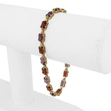 14k Yellow Gold 9g Ladies Amethyst and Garnet Link Bracelet 7.5"