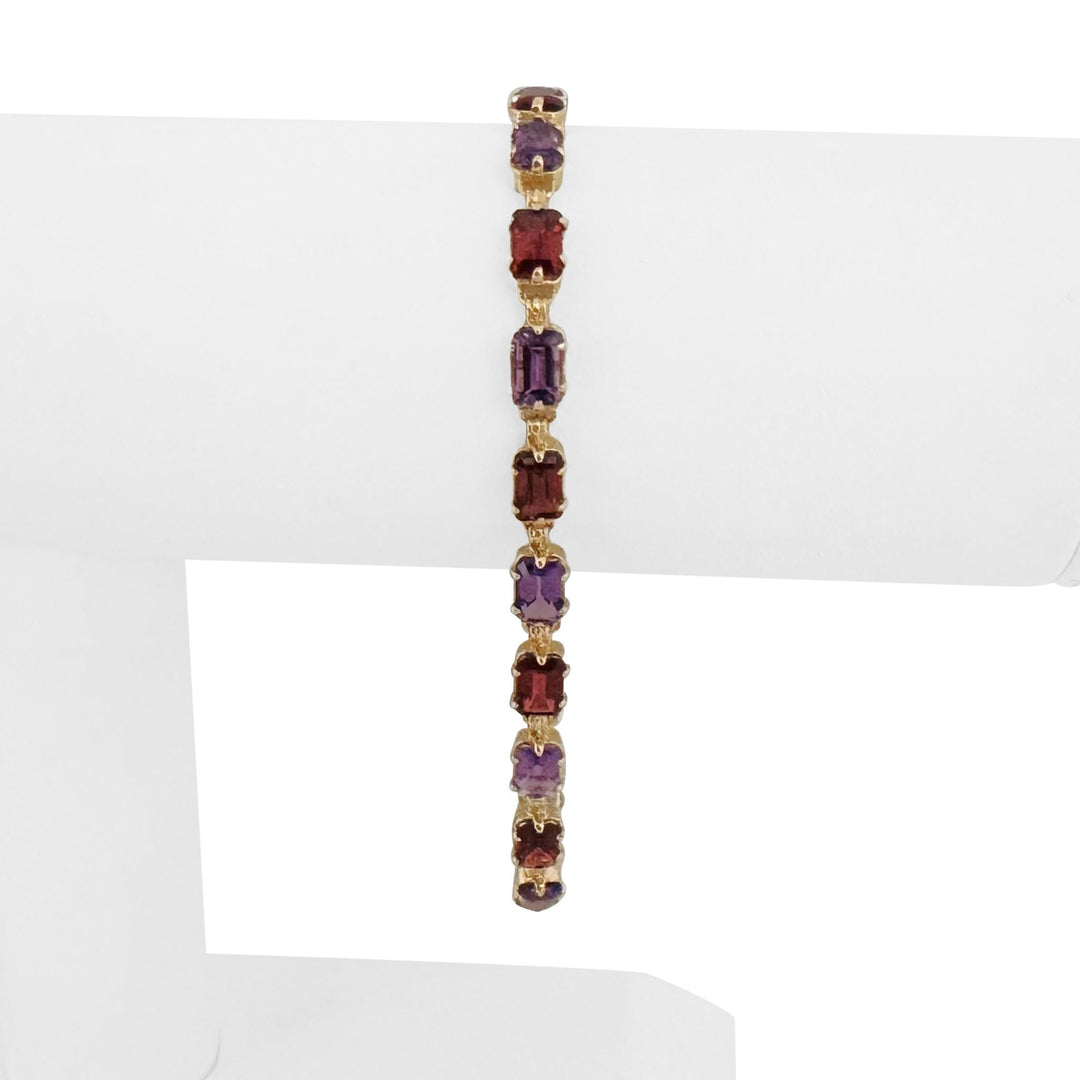 14k Yellow Gold 9g Ladies Amethyst and Garnet Link Bracelet 7.5"