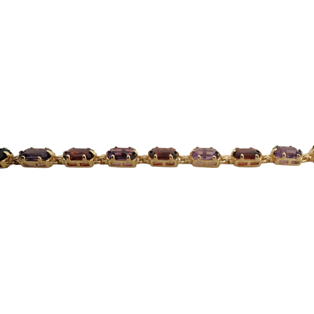 14k Yellow Gold 9g Ladies Amethyst and Garnet Link Bracelet 7.5"