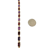 14k Yellow Gold 9g Ladies Amethyst and Garnet Link Bracelet 7.5"