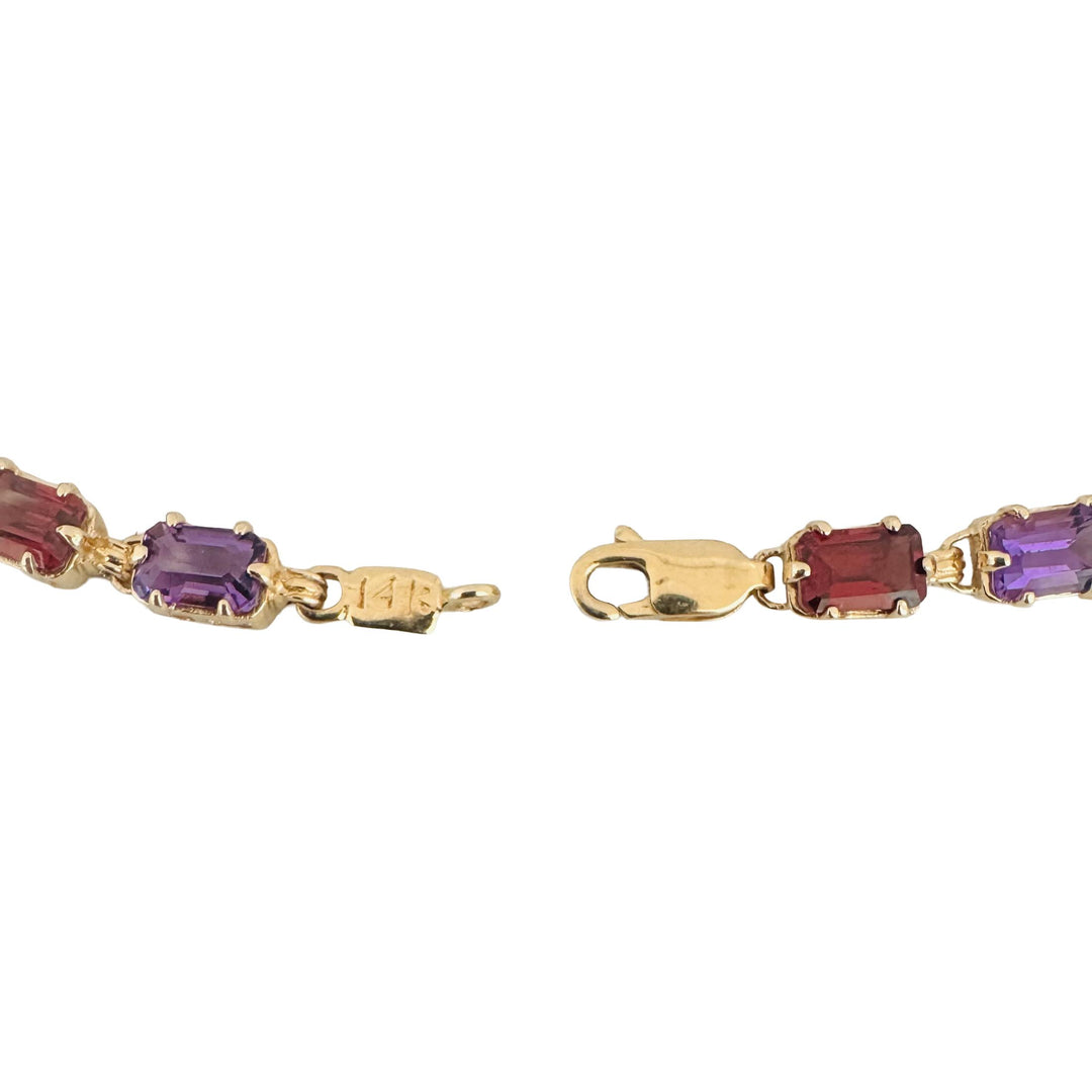 14k Yellow Gold 9g Ladies Amethyst and Garnet Link Bracelet 7.5"