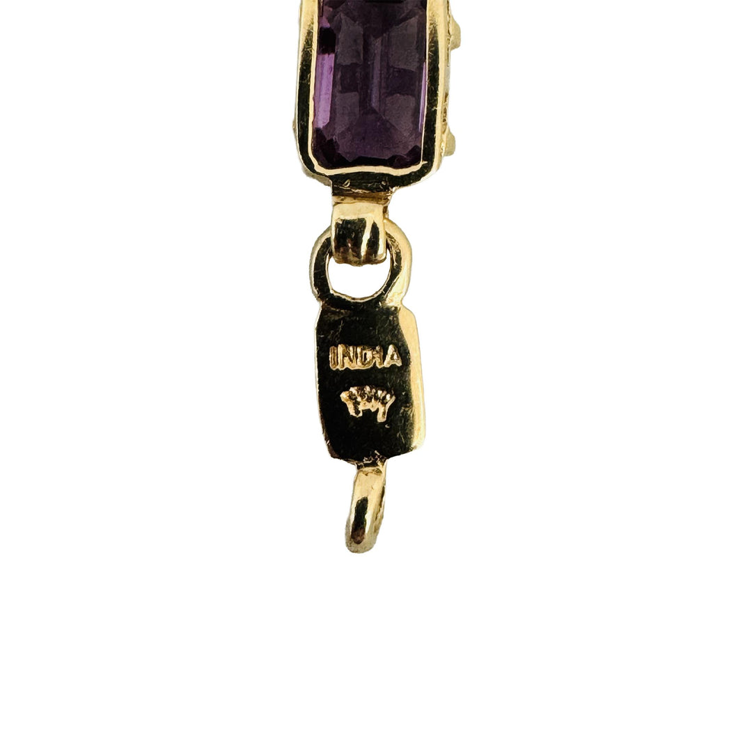 14k Yellow Gold 9g Ladies Amethyst and Garnet Link Bracelet 7.5"