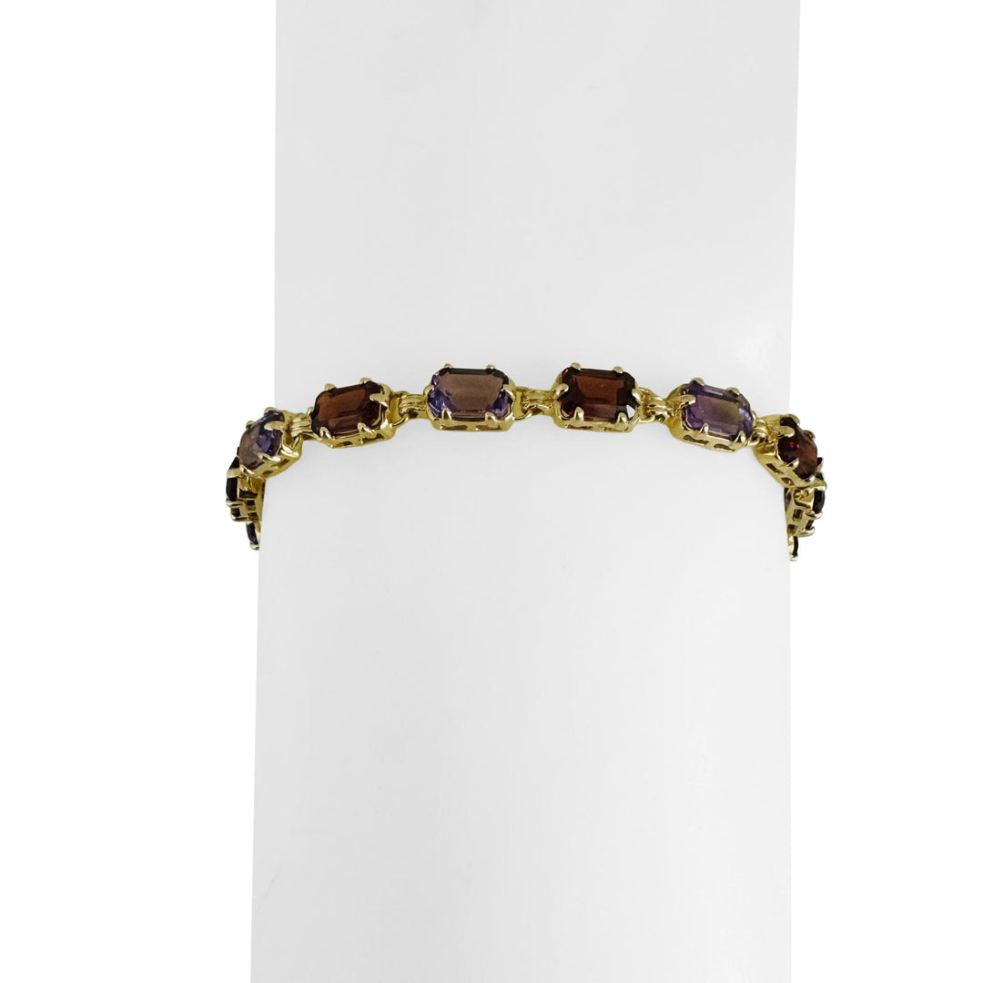 14k Yellow Gold 9g Ladies Amethyst and Garnet Link Bracelet 7.5"