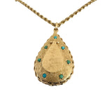 14k Yellow Gold and Turquoise Vintage Locket Pendant Rope Necklace 24"