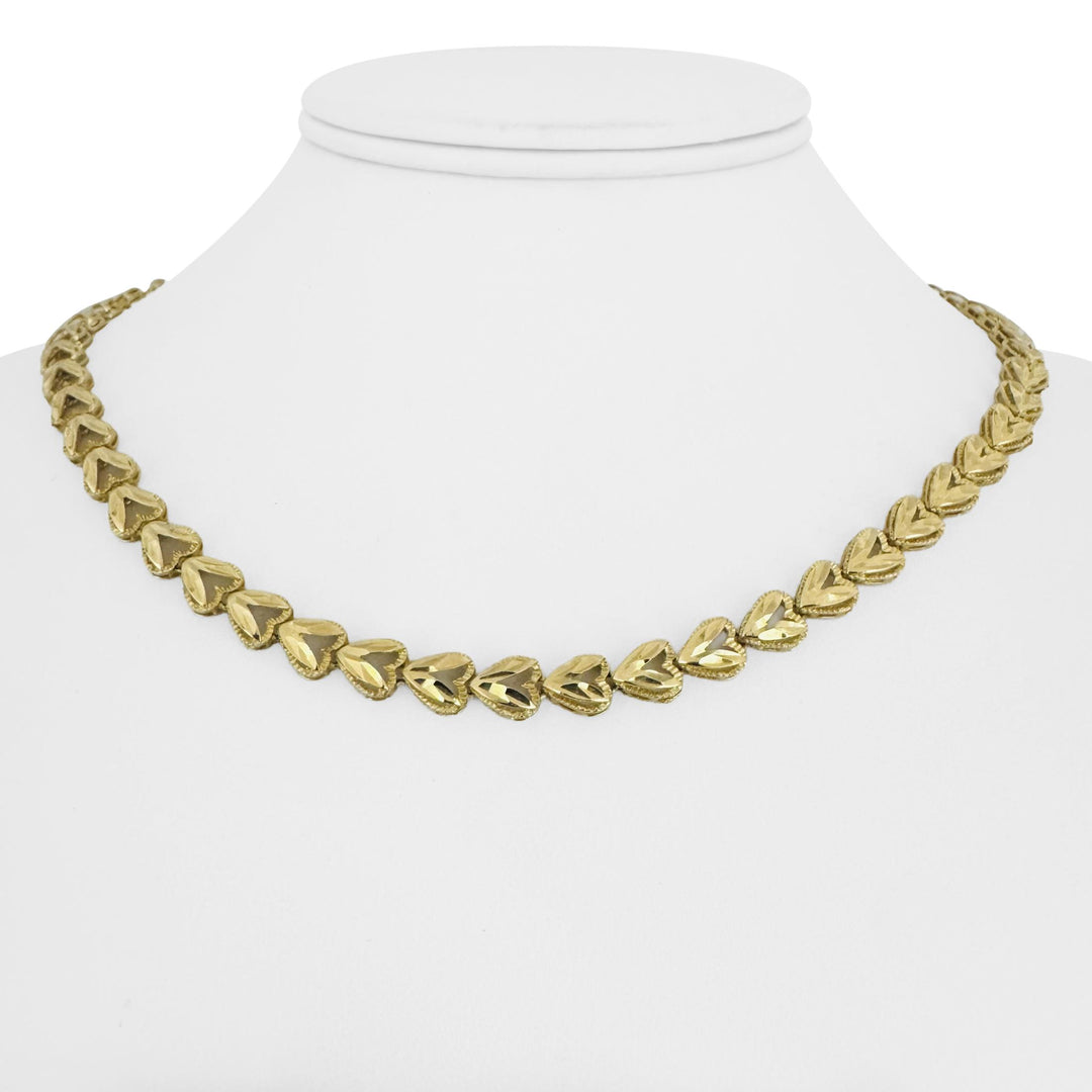 14k Yellow Gold 18.6g Solid Ladies 7mm Diamond Cut Heart Link Necklace 17"