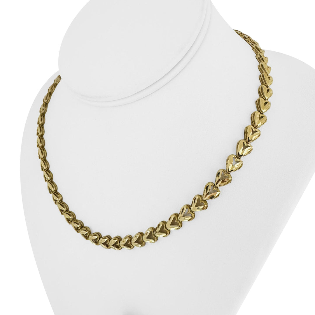 14k Yellow Gold 18.6g Solid Ladies 7mm Diamond Cut Heart Link Necklace 17"