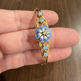 14k Yellow Gold 15g Diamond Opal and Painted Floral Vintage Bangle Bracelet 6.5"