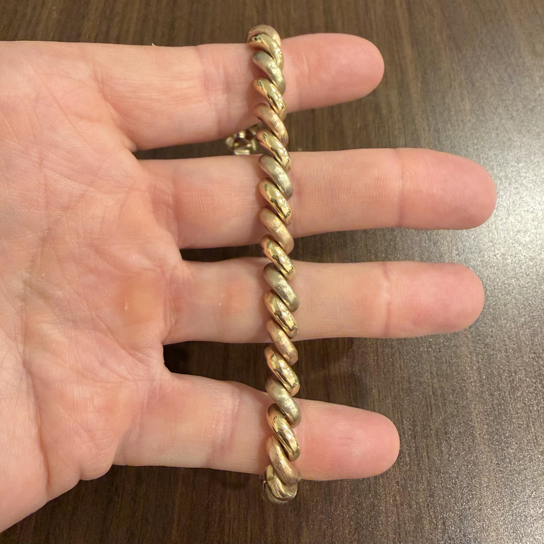 14k Tri Tone Gold 18.5g Vintage 7.5mm San Marco Link Bracelet Italy 7.25"