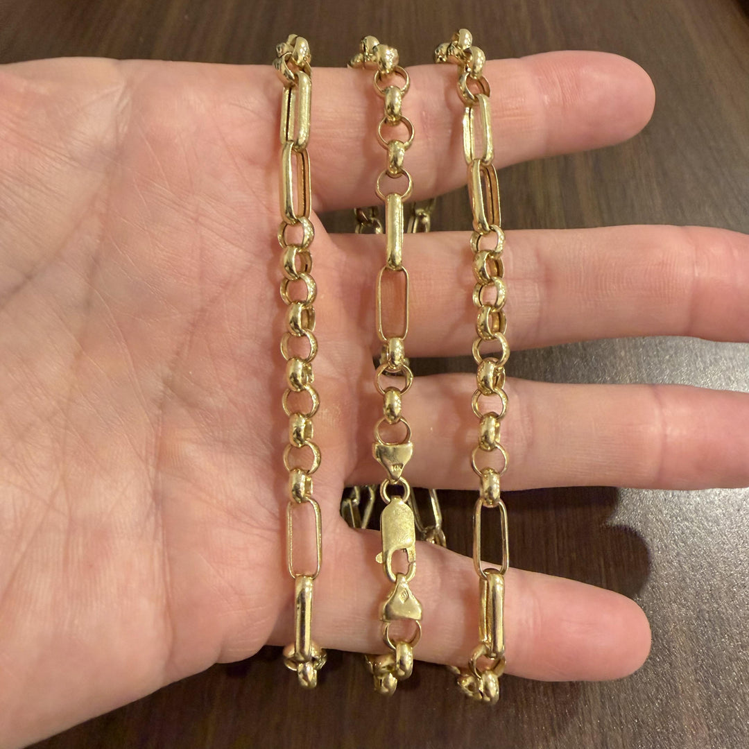 14k Yellow Gold 20.8g Rolo and Elongated Cable Link Chain Necklace 31"