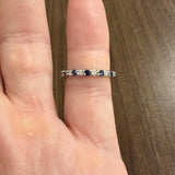 14k White Gold Blue Sapphire and Diamond Vintage Eternity Band Ring Size 6.25