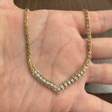 14k Yellow Gold and 0.50cttw Diamond Vintage Beaded Bar Link V Necklace 16"