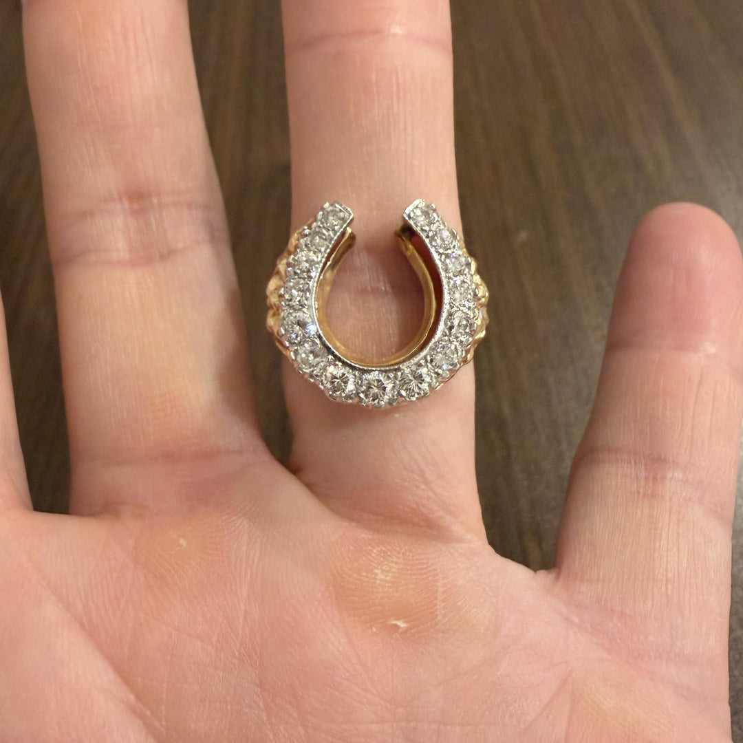14k Yellow Gold 1.30cttw Diamond Men's Solid Horseshoe Nugget Ring Size 11