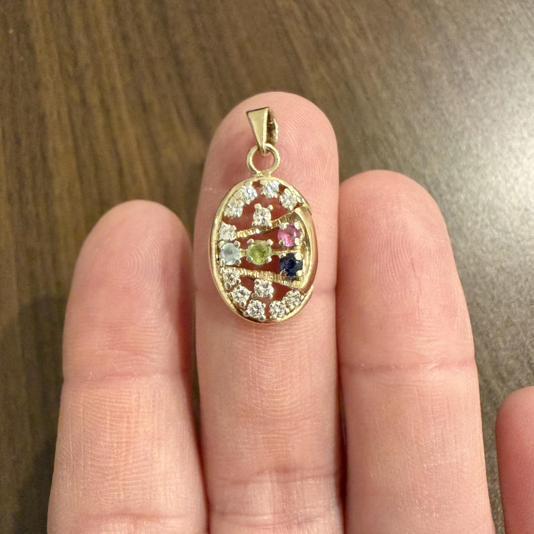 14k Yellow Gold 0.25cttw Diamond and Gemstone Oval Pendant 1"