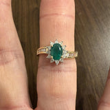 14k Yellow Gold Emerald and Diamond Halo Ladies Ring Size 8
