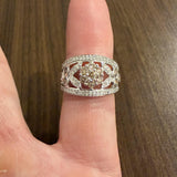 14k White Gold 1cttw White and Champagne Diamond Floral Band Ring Size 6