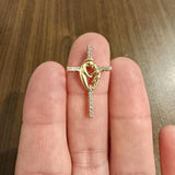 14k Yellow Gold and Diamond Mother and Baby Cross Pendant 1.15"