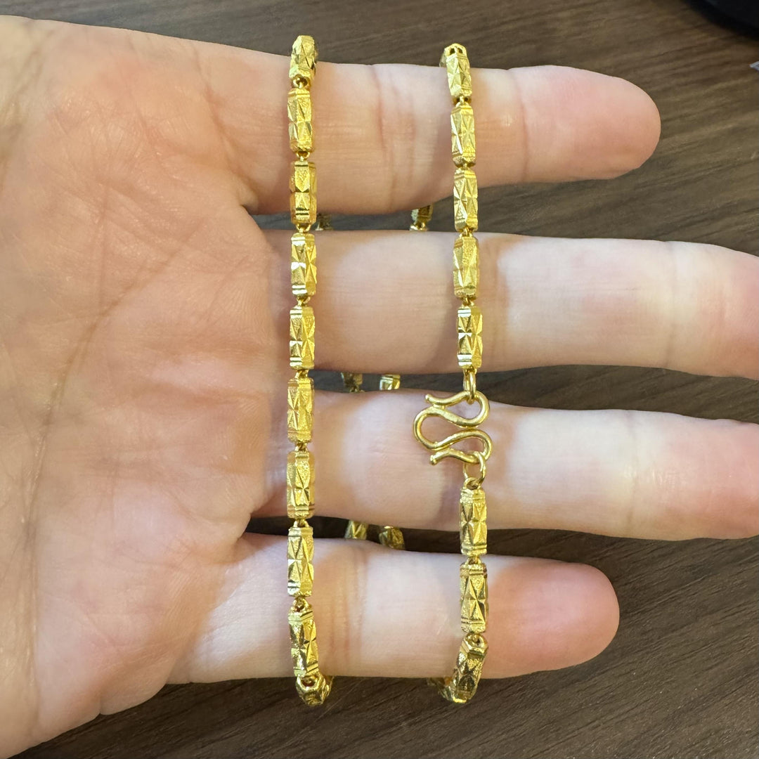 24k Pure Yellow Gold 18.7g Diamond Cut 4mm Barrel Link Chain Necklace 18"
