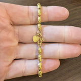 24k Pure Yellow Gold 11.8g Diamond Cut 4mm Barrel Link Heart Charm Bracelet 7"