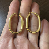 14k Yellow Gold 4.4g Hollow Polished Oval Hoop Earrings Italy 1.5"