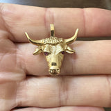 14k Yellow Gold and Ruby Eyes 6g Solid Bull Pendant