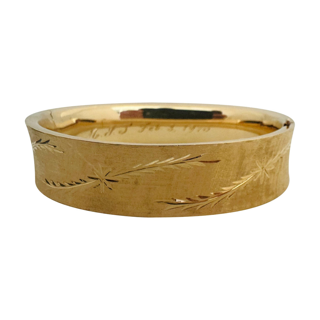 14k Yellow Gold 23g Vintage Ladies 14mm Floral Bangle Bracelet 6.5"