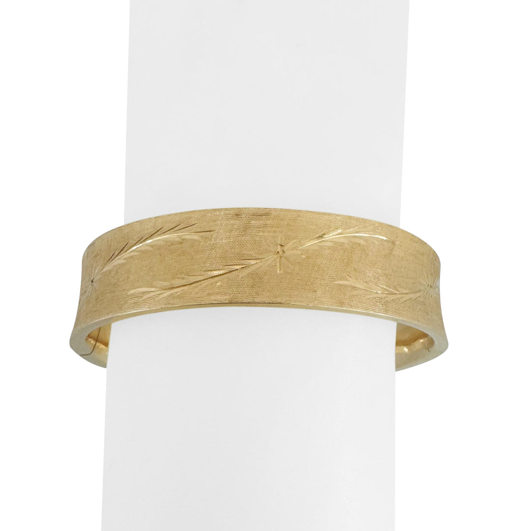 14k Yellow Gold 23g Vintage Ladies 14mm Floral Bangle Bracelet 6.5"