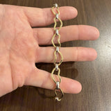 14k Yellow and White Gold 7.5g Hollow 10mm Fancy Heart Link Bracelet Italy 6.5"