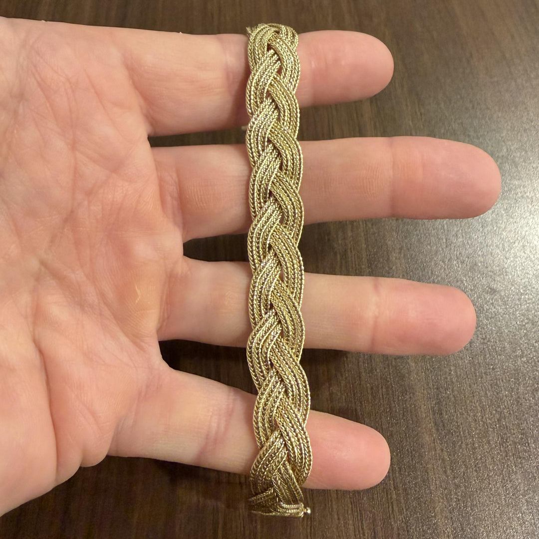 14k Yellow Gold 32.2g Heavy Soft Braided Mesh Link Bracelet Italy 7.5"