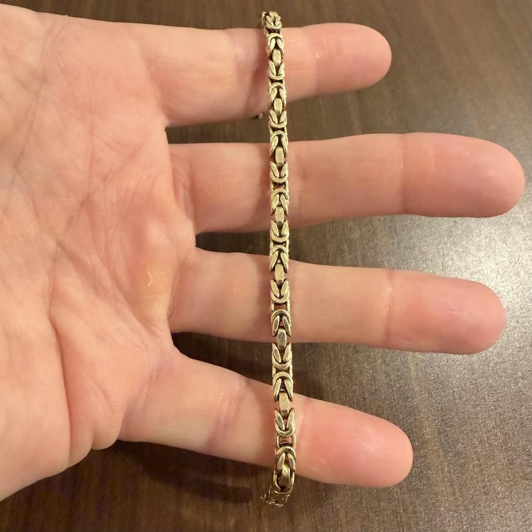 14k Yellow Gold 11.2g Semi Solid Men's Squared Byzantine Link Bracelet 8"