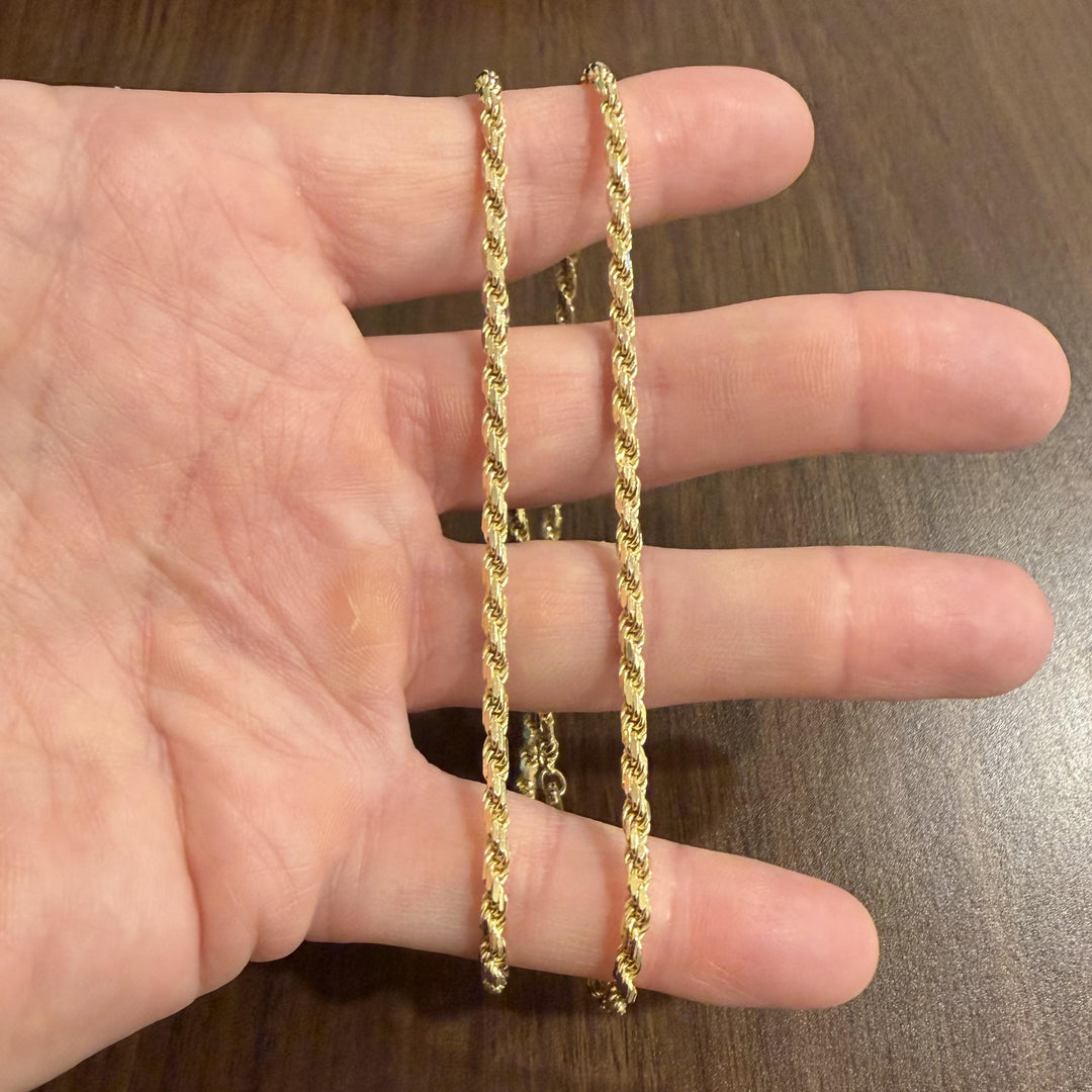 14k Yellow Gold 22.2g Solid 3mm Diamond Cut Rope Chain Necklace 22"