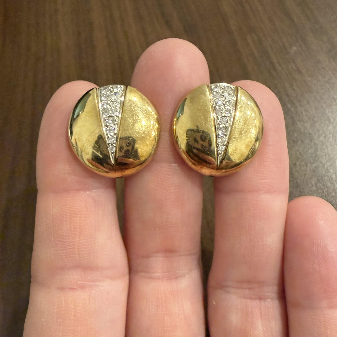 14k Yellow Gold and 1cttw Diamond Vintage Circle Disc Stud Earrings