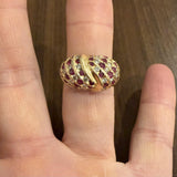 14k Yellow Gold 0.75cttw Diamond and Ruby Domed Bombe Ring Size 8.25
