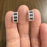 14k White Gold 0.70cttw Diamond and Blue Sapphire Huggie Earrings