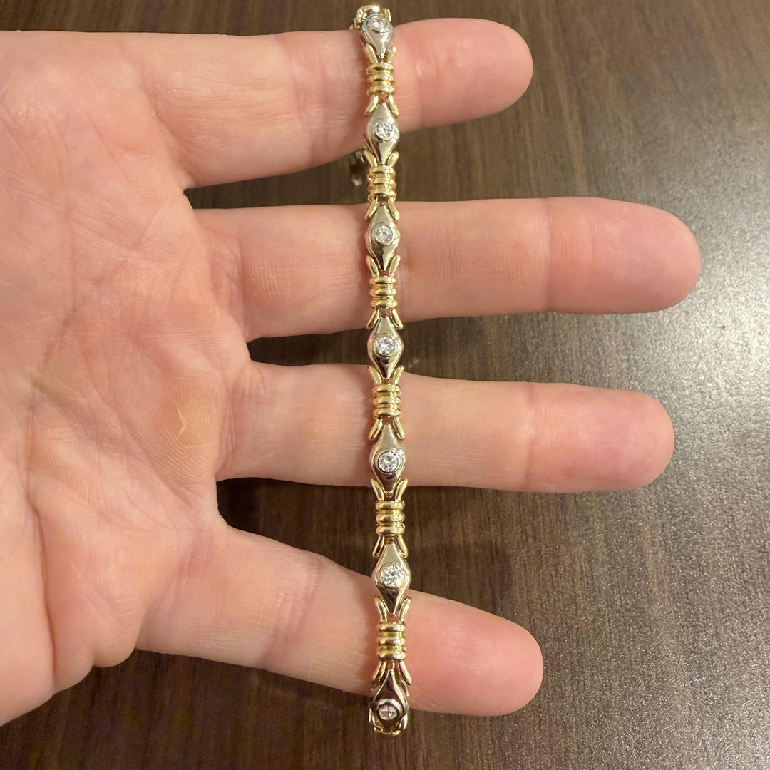 14k Yellow and White Gold 1cttw Bezel Set Diamond Fancy Link Bracelet 7.75"