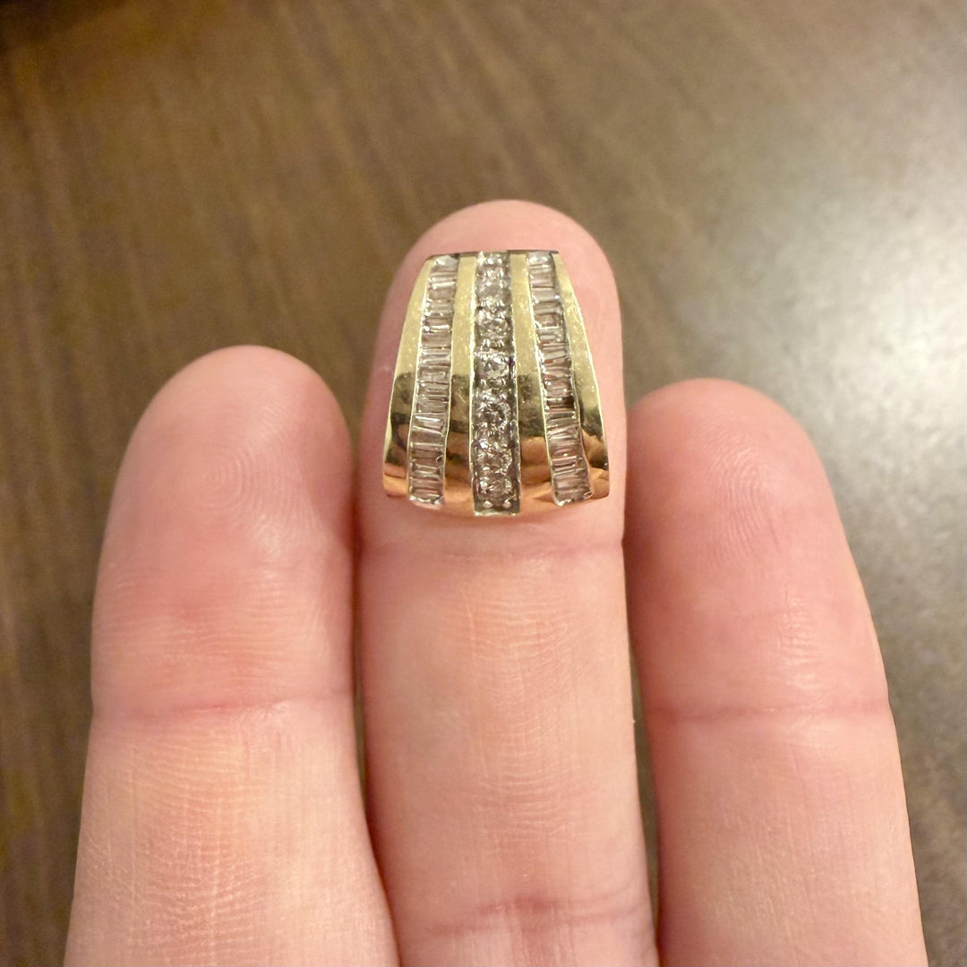 14k Yellow Gold and 1cttw Round and Baguette Diamond Slide Pendant