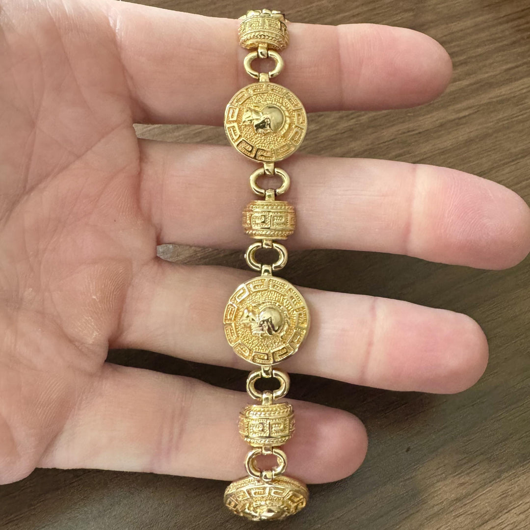 18k Yellow Gold 24.4g Vintage Ladies Spartan Greek Key Link Bracelet 7"